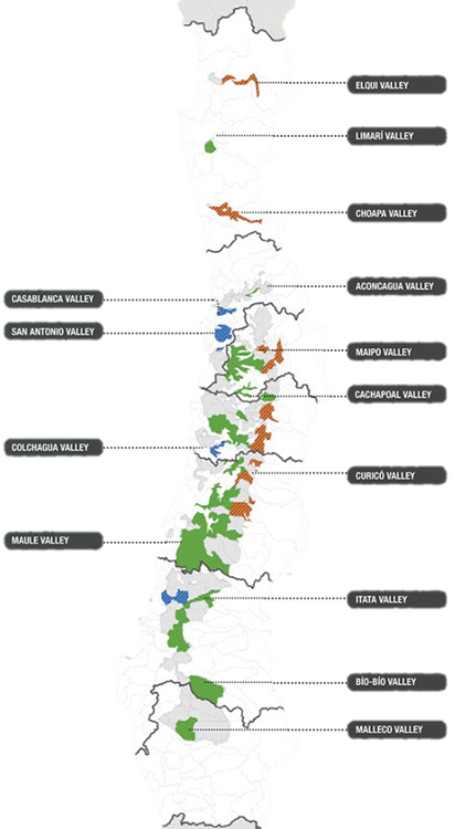 les régions viticoles du chili