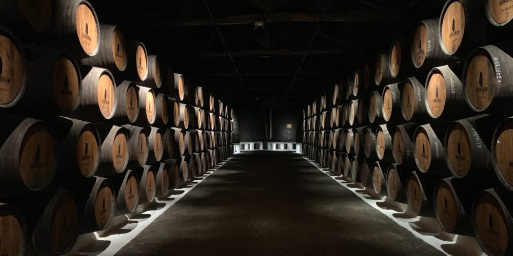 cave à vin avec des barriques contenant du vin